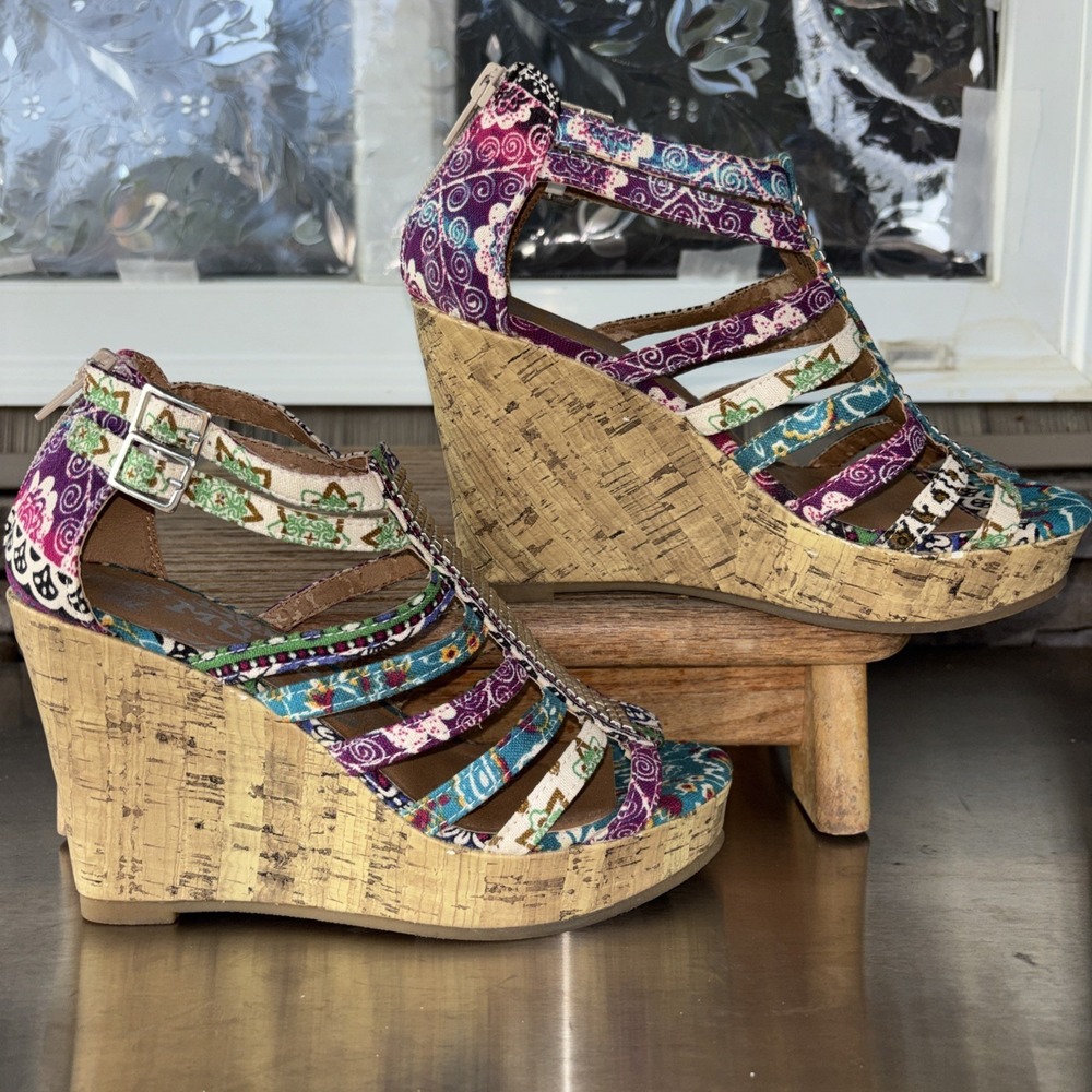 Vintage Mudd 4 In Cork Wedge Platform Sandals Boho Hippie Y2K 90s Womens Sz 7
